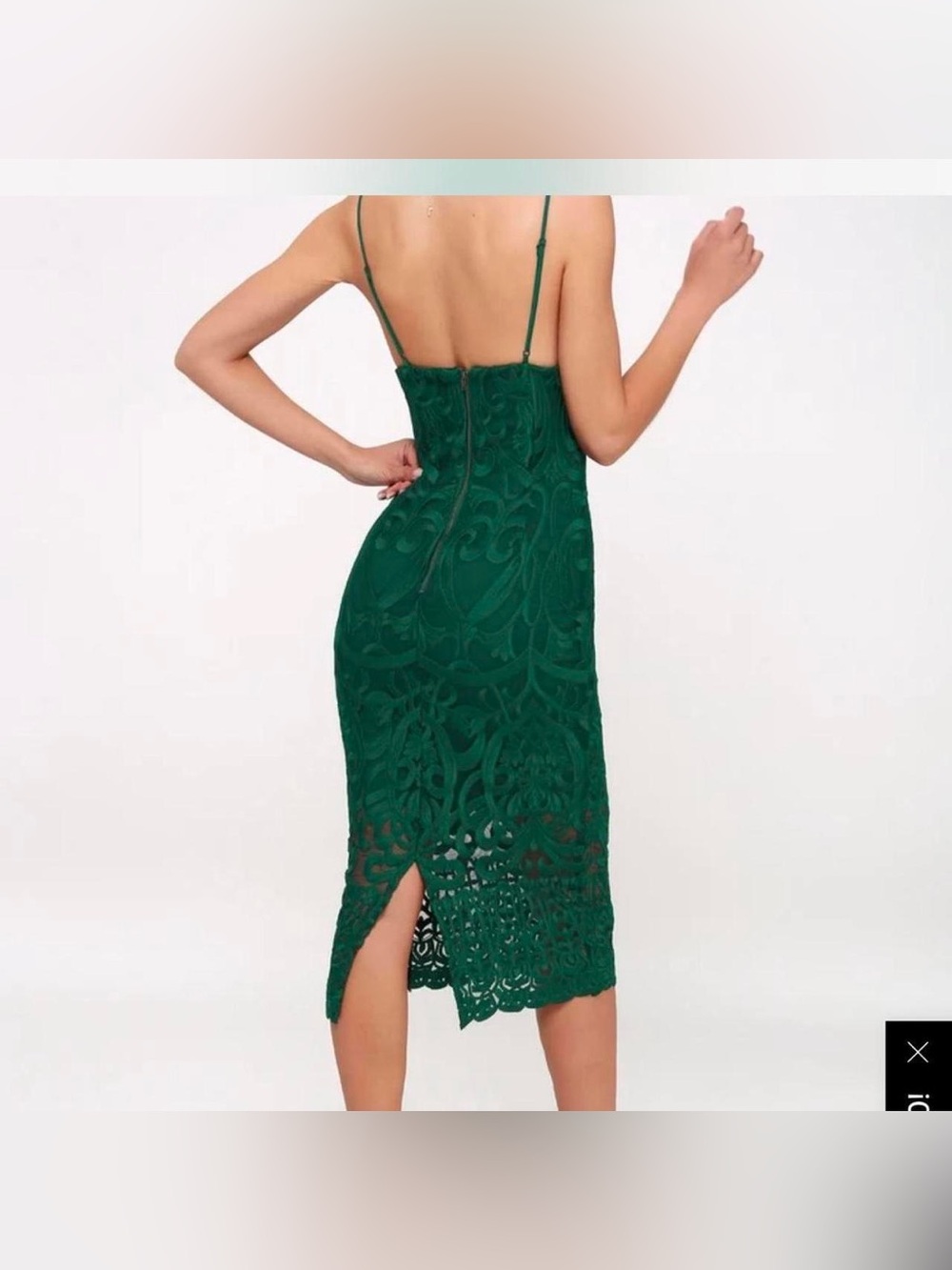 Bardot | Gia Forest Green Lace Bodycon Midi Dress, 8/M - Picture 2 of 9